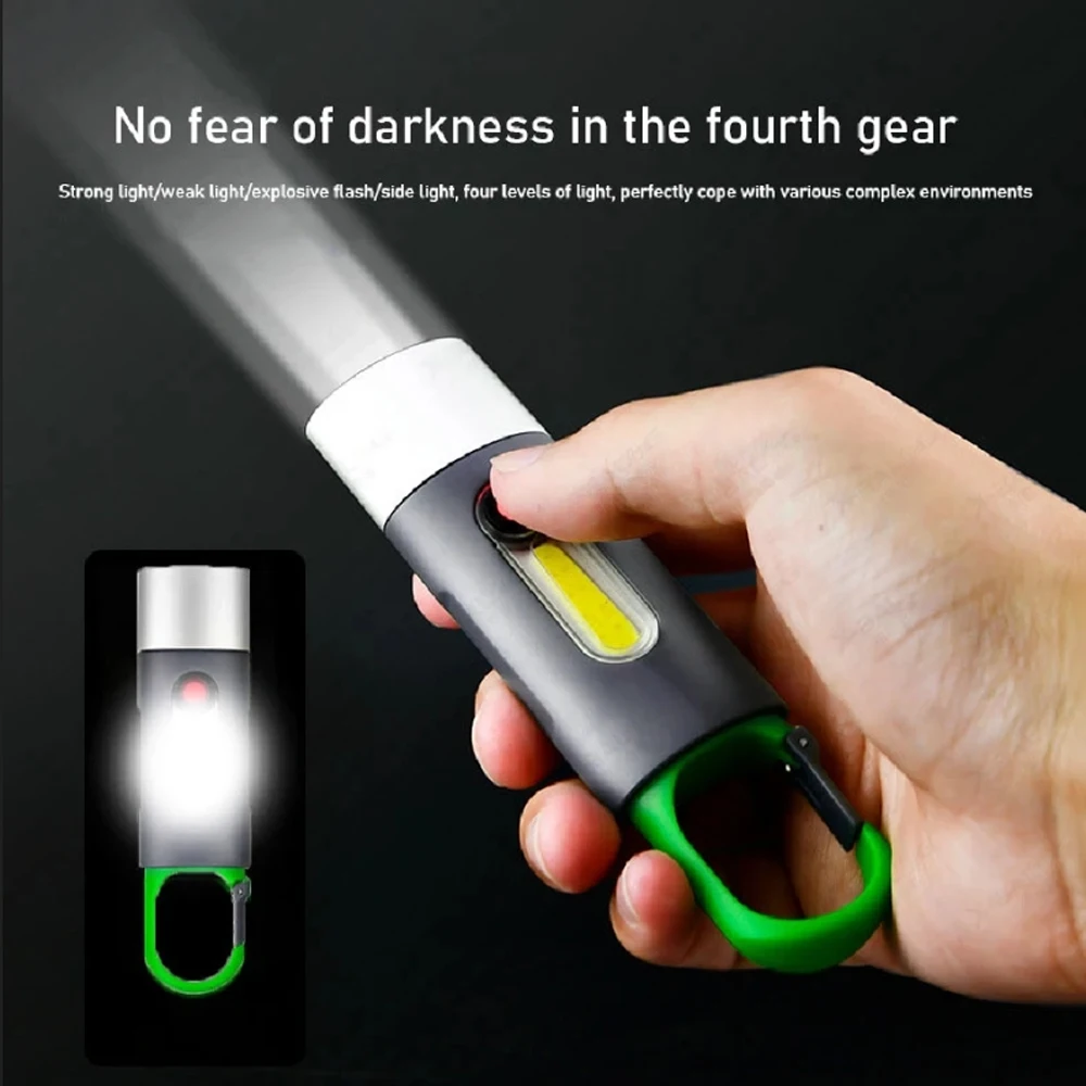 Portable Mini Strong Light Flashlights USB Rechargeable KeyChain Work Light Outdoor Camping LED Flashlight Waterproof Torch Lamp