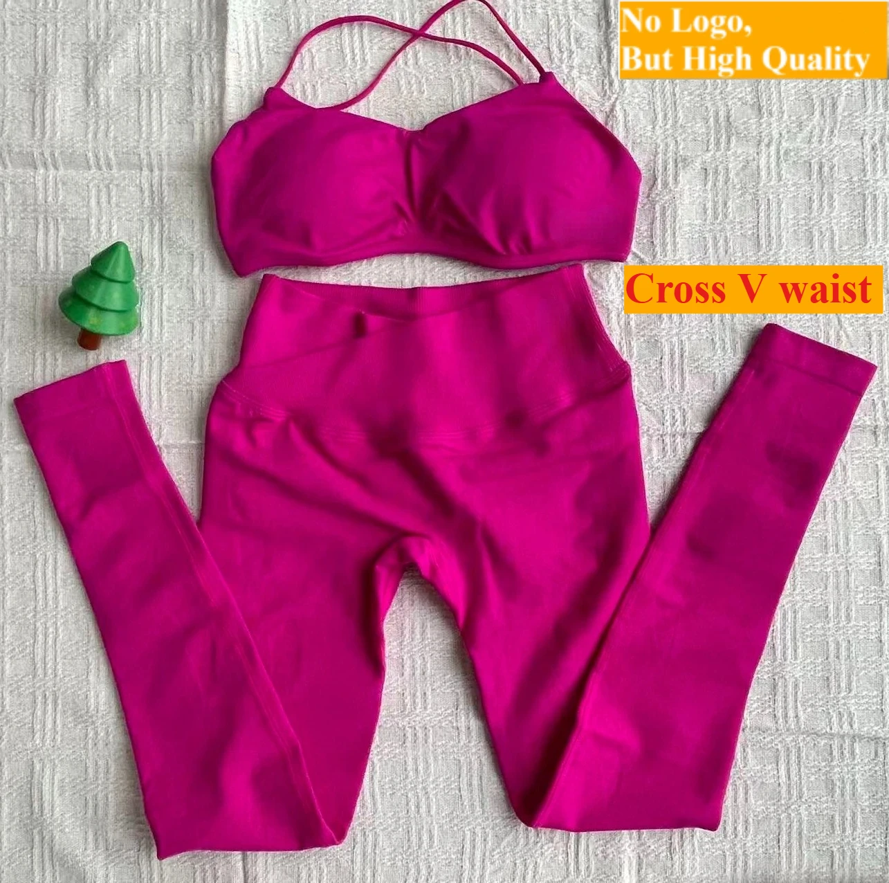NO logo Vision Sports Bra backless long sleeved shawl+cross waist sports  with pleats raised hips and low waist fitness pants