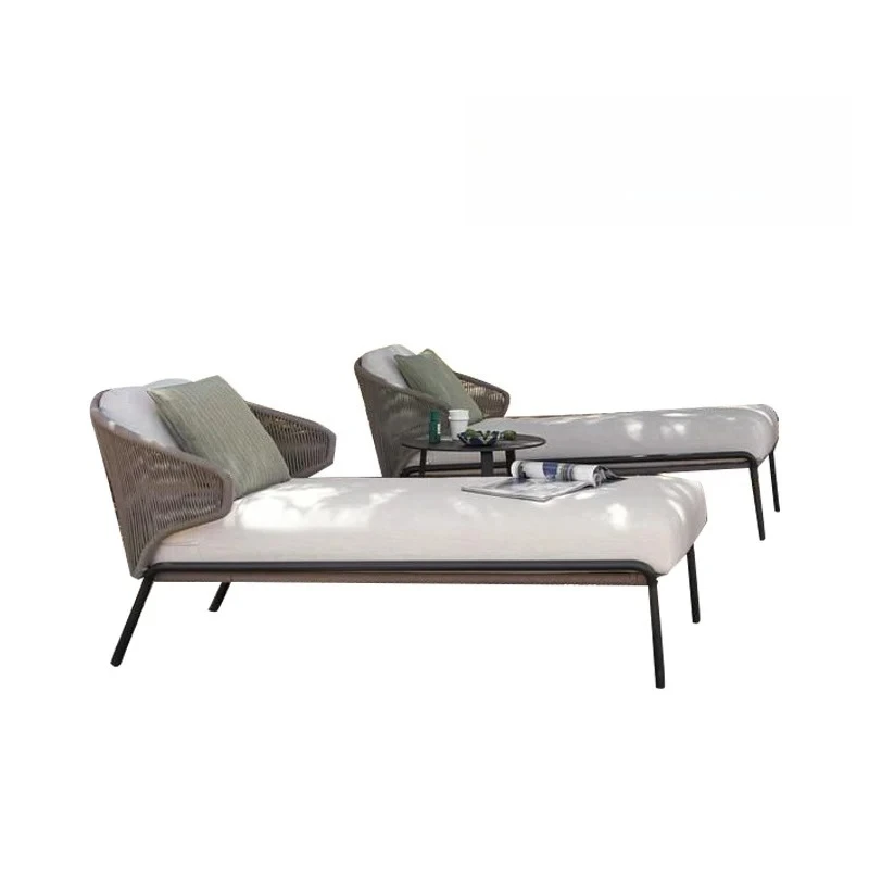 A  Outdoor Lounge Chair Leisure Swimming Pool Beach Chair Sun Protection Waterproof Courtyard Garden Outdoor Rope Bed