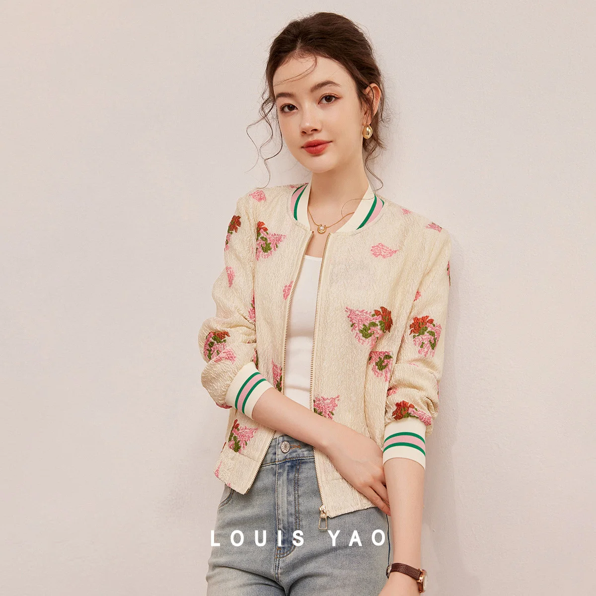 

LOUIS YAO New Streetwear Jacquard Women's Jacket 2025 Spring/Autumn Top Original Design Casual Non-Stretch Women's Jacket