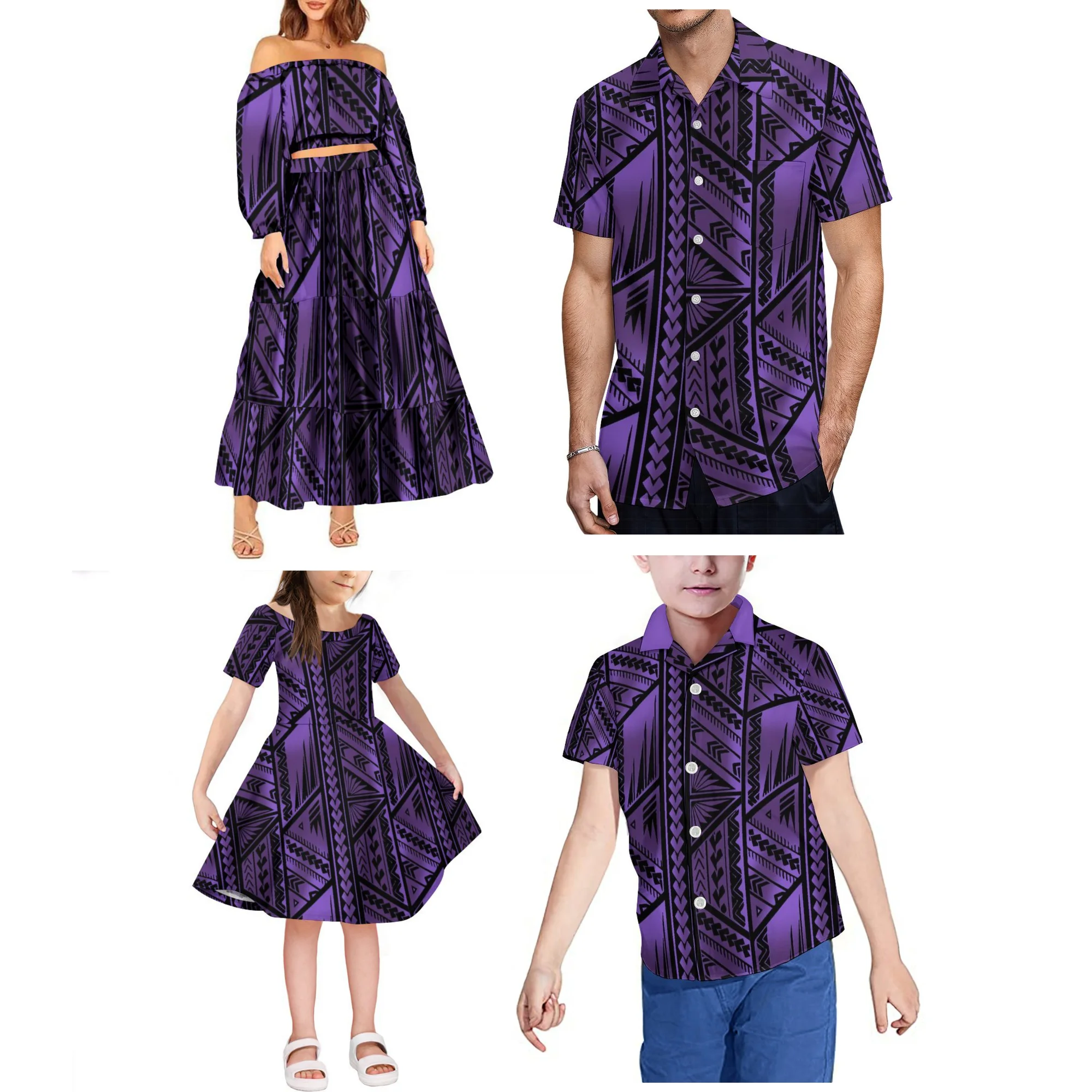 Mulheres Personalizado Fora do Ombro Top Colheita e Elegante Saias Longas Camadas, Roupas Polinésia, Transporte da gota, 2 Pcs Set