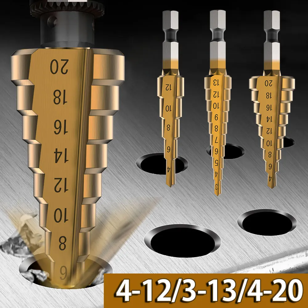 3Pcs HSS 4241 Cobalt Multiple Hole Step Drill Bit Set Tools Aluminum Case Metal Drilling Tool for Metal Wood Step Cone Drill