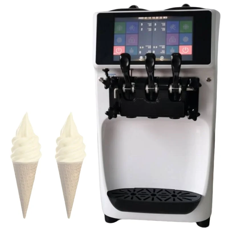 ماكينة آيس كريم ناعم القوام الصلبة الأوتوماتيكية 3 نكهات ماكينة صنع اللفائف التركية العمودية التجارية ماكينة صنع الزبادي #4