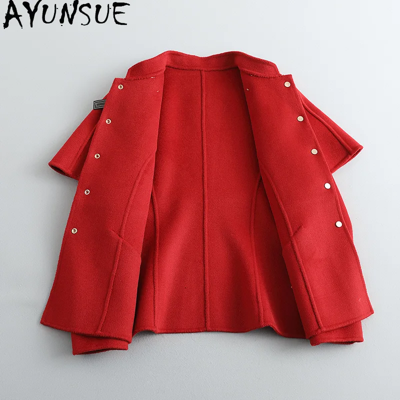 معطف صوف حقيقي 100% من AYUNSUE للنساء سترة صوفية على الوجهين معاطف نسائية أنيقة شال كوري ملابس الخريف الفلسطينية