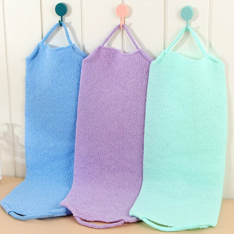 Multicolor Exfoliating Bath Towel with Double Handle Pull Strap, Body Wash Cloth Dead Skin Remover Cleaning Tools Bath Towels