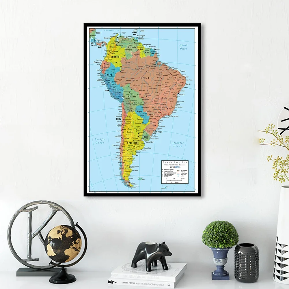 59*84cm il sud America mappa politica Spray tela pittura Wall Art Poster soggiorno decorazioni per la casa materiale scolastico per bambini