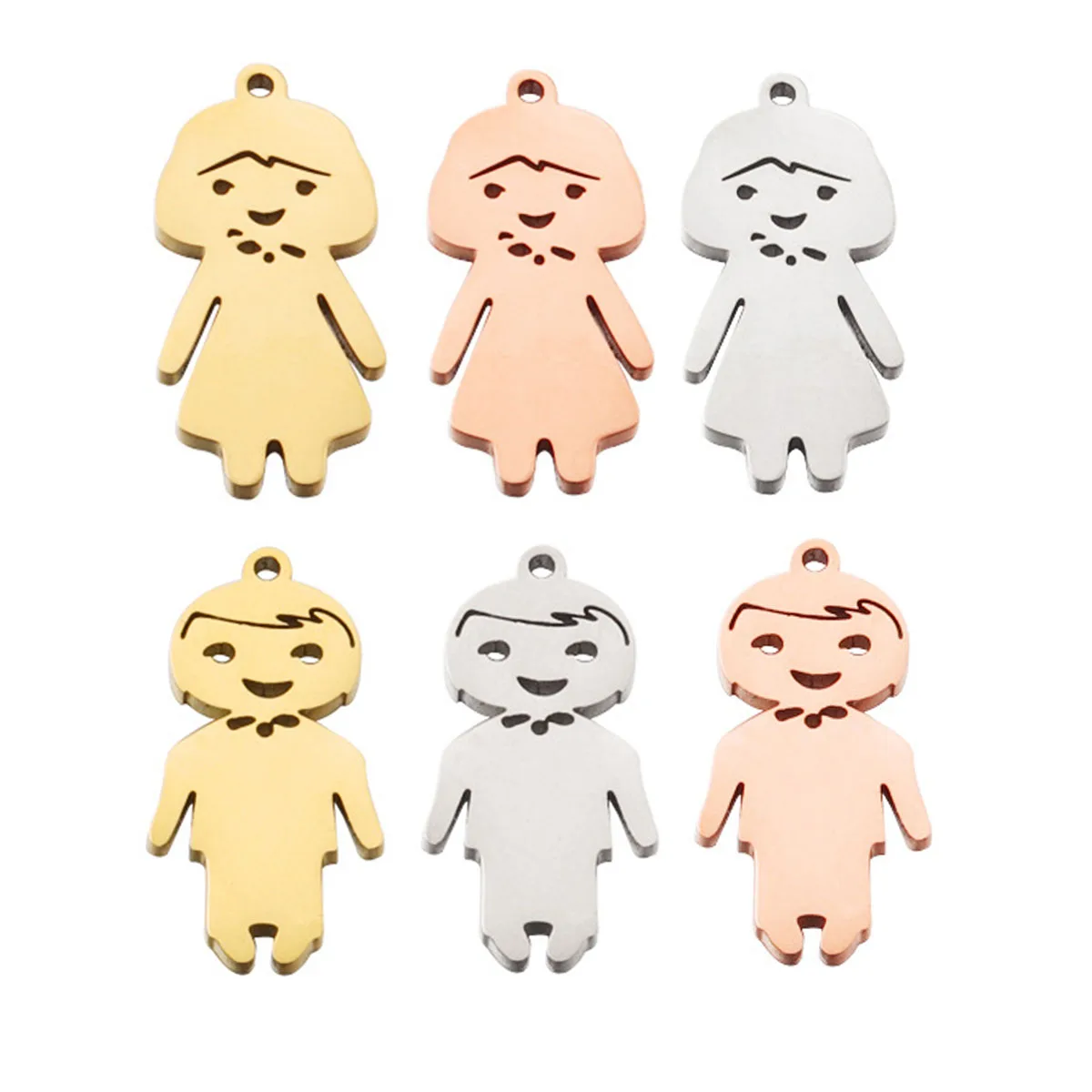 5pcs/Lot Stainless Steel Charms Cute Boy & Girl Pendants for Jewelry Making DIY Necklace Bracelet Earrings Accessories Wholesale