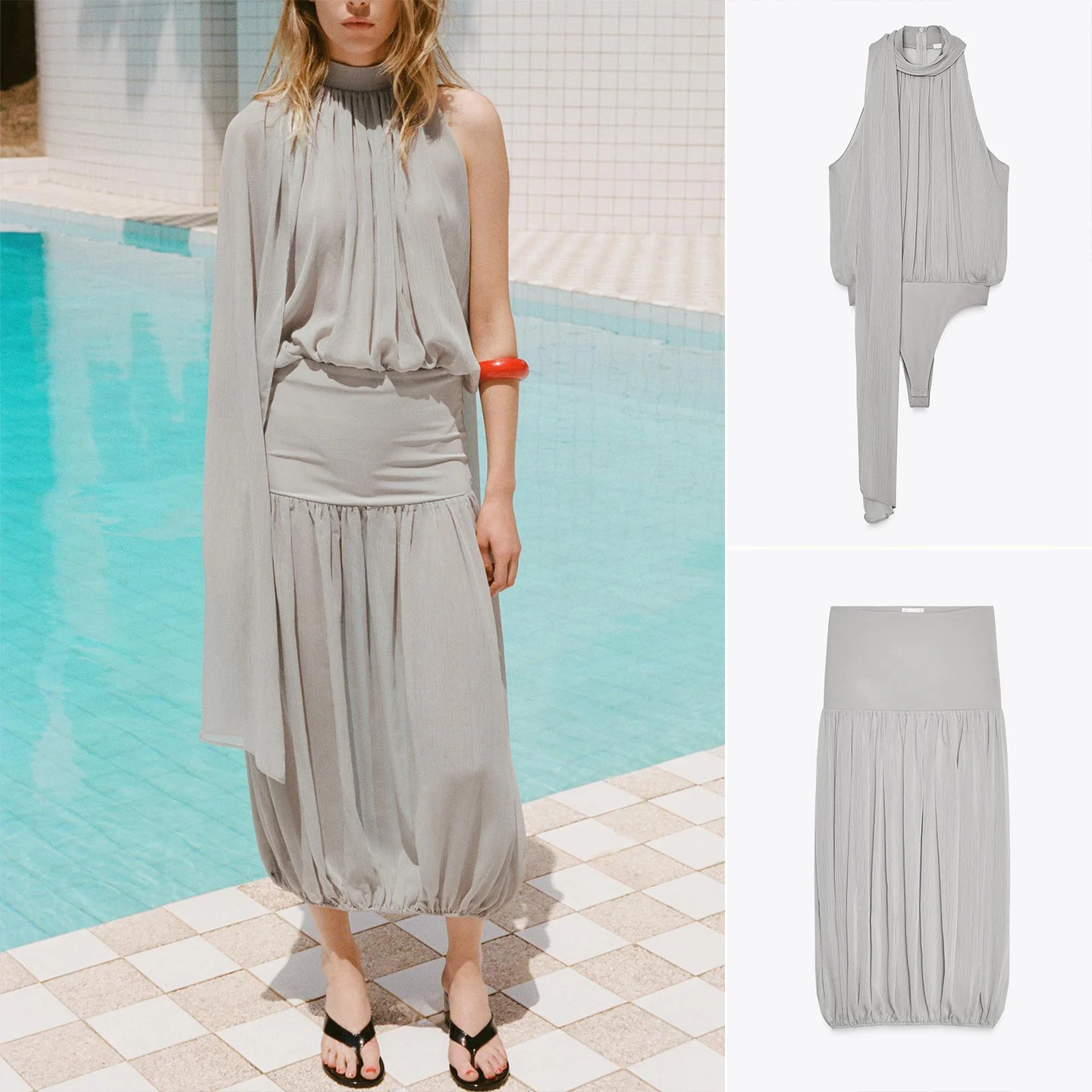 

High Waist Ball Gown Sle Knot Front Lace Bodysuit Midi Skirt 2025 Summer Low Waist Long Pants Other Fabric