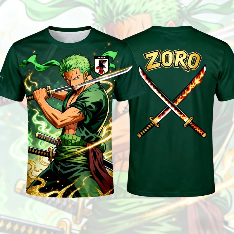 One Piece Roronoa Zoro  National Football Jersey Unisex Kids Quick Dry Breathable Short Sleeve Tee Fashion Streetwear Sport Tops