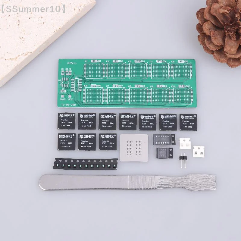 【SSummer10】BGA Chip Soldering Practice Board Kit - Decimal Flowing Lights Teaching Training Loose Parts for Electronics【SS】
