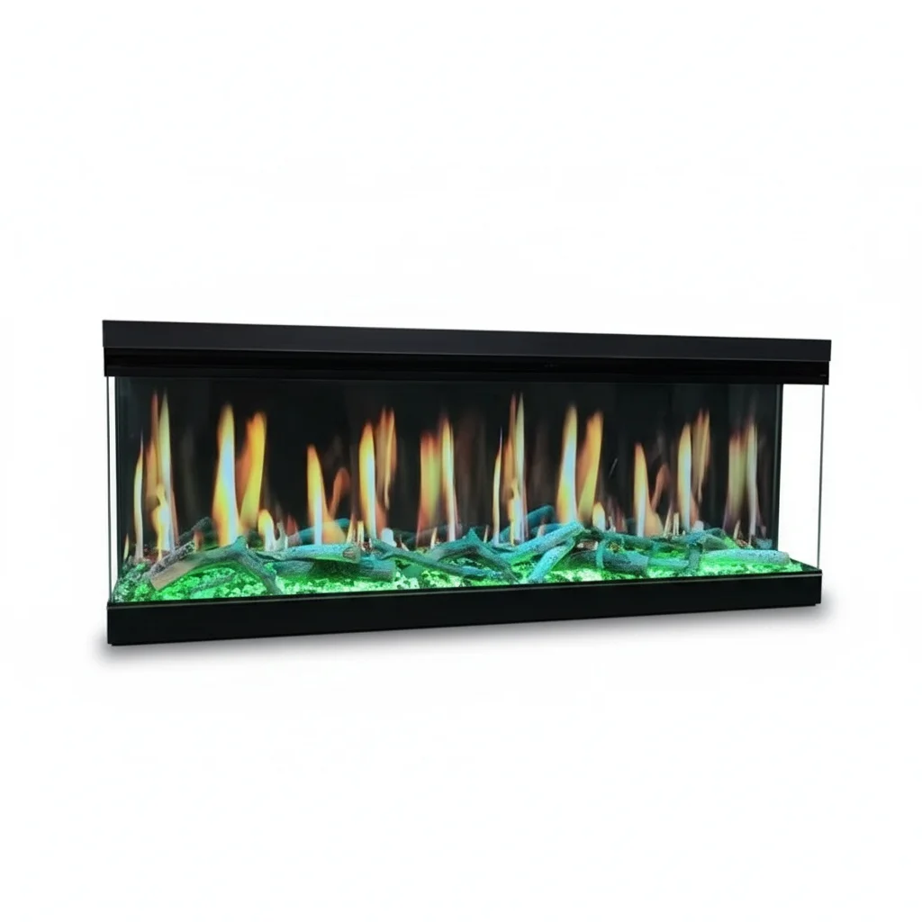 

3D Electric Fireplace, 1425mm Cold-Rolled Steel Holographic Fireplace Insert, 3-Sided LCD with Crackling Sound, LED Flame Decor