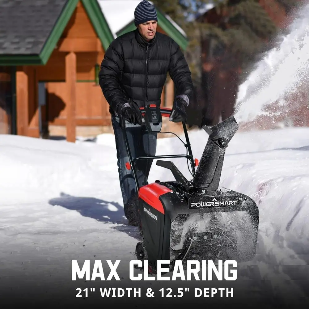 21" Electric Snow Blower,15 Amp Motor, 2100 RPM, 30 ft Throwing Distance, LED Light for Enhanced Visibility, Corded Design