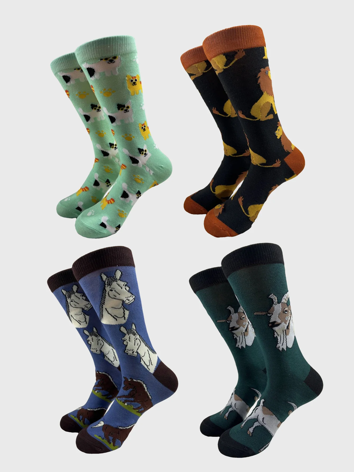

1/4 Pairs Animal Print Men's Socks Lion Horse Goat Personality Comfortable Hip Hop Harajuku Funny Skateboard Socks