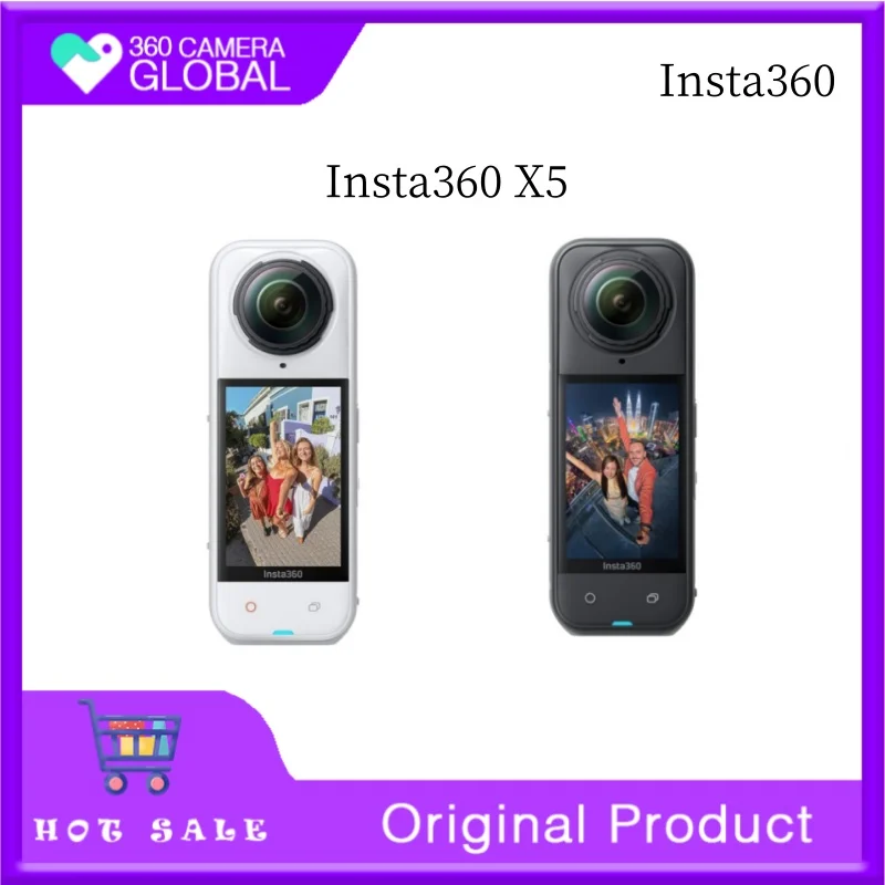 Insta360 X5 - مقاوم للماء 8K 360 °   كاميرا الحركة، إضاءة منخفضة رائدة، 3 ساعات، بطارية بتصميم شريحة AI ثلاثية،