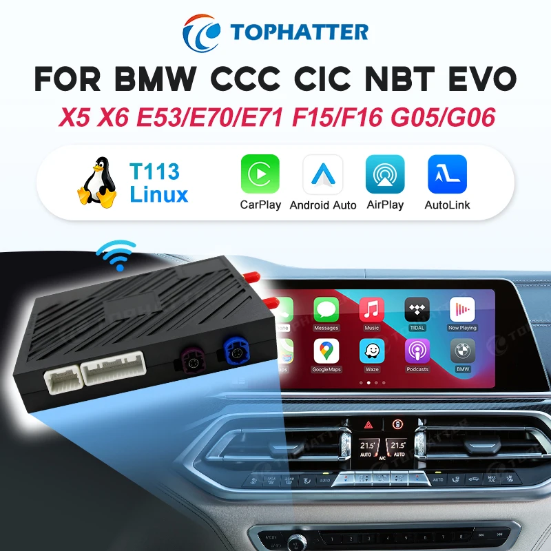 

Wireless CarPlay Android Auto Mirror Link Functions Decoder For BMW NBT CIC System 5 Series X5 X6 E53 E70 E71 F15 F16 G05 G06