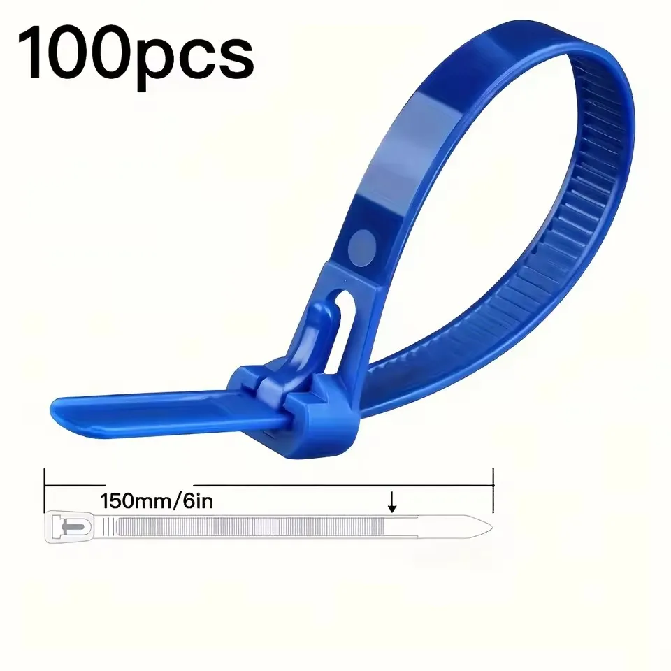 100 Stück wiederverwendbare, selbstsichernde Nylon-Kabelbinder, sichere Befestigung, gemischte Farben, langlebiges, flexibles, geripptes Design für den Innen- und Außenbereich