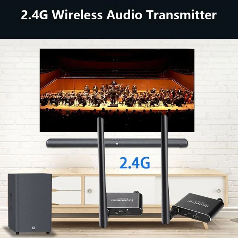 B34B-Wireless Audio Transmitter And Receiver, 2.4Ghz Wireless Hi-Fi Audio Adapter Kit, 160FT/50M Distance Transmission