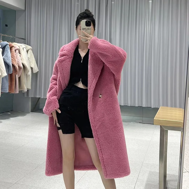 

Luxury Winter New Teddy Bear Lambswool Fluffy Trendy Women Faux Fur Jacket Mid-length Fur Coat Warm Thick Design Clothing Chic