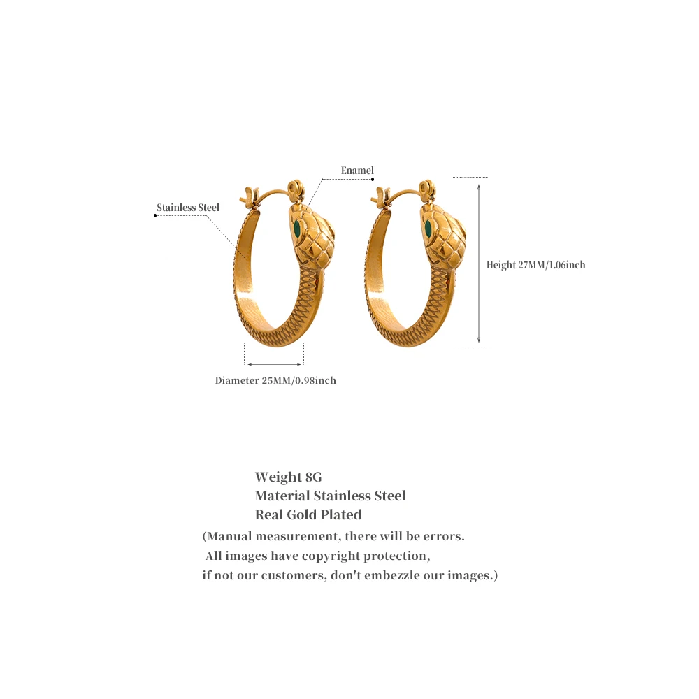 Yhpup Stainless Steel Snake Hoop Earrings for Women Gold Color Waterproof Fashion Exquisite Vintage Classic Jewelry Party Gift