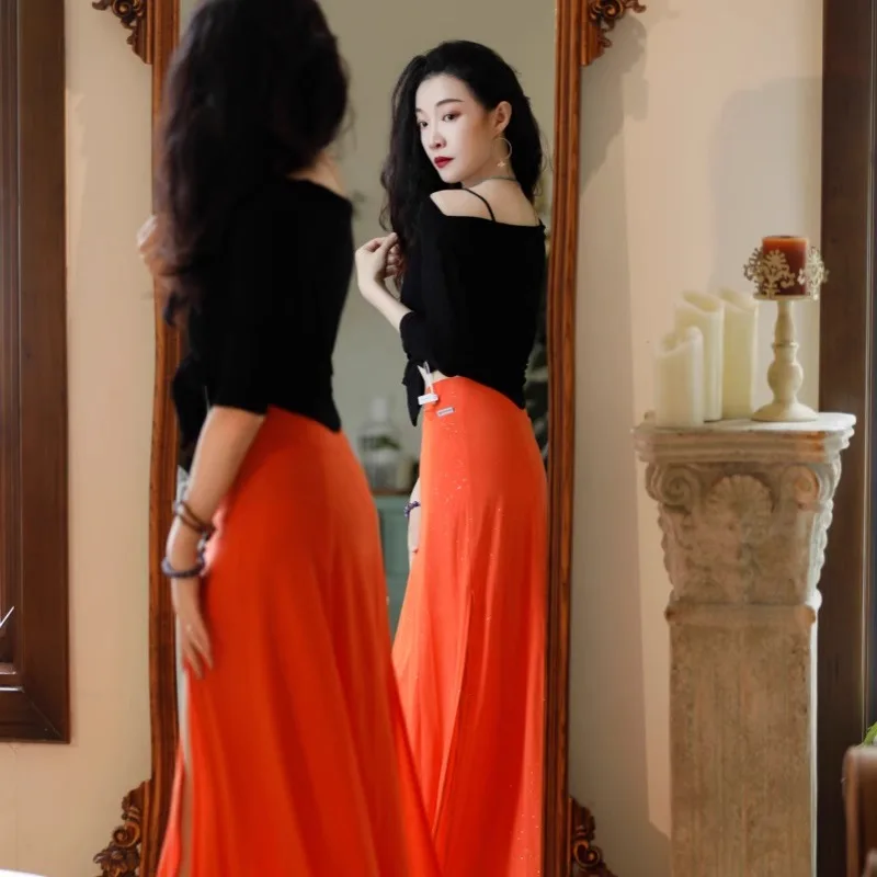 Jupe d'entraînement de danse du ventre à fente irrégulière personnalisée avec leggings intégrés, vêtements de danse exotiques, costume de danseuse du ventre de carnaval samba