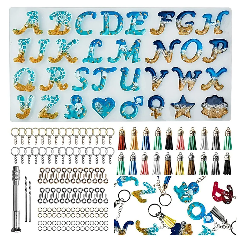 

AOAO-Reverse Letter Resin Mold Kit, Silicone Mold for Resin DIY, Letter and Decorative Epoxy Resin Keychain Making Set
