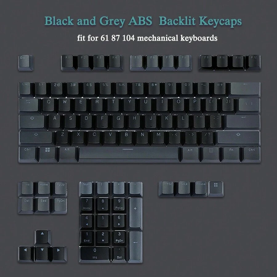 Grey Black Translucent Keycaps Set 105 keys OEM Profile Custom PBT Keycaps for 61 87 104 Cherry MX  Mechanical Gaming Keyboard