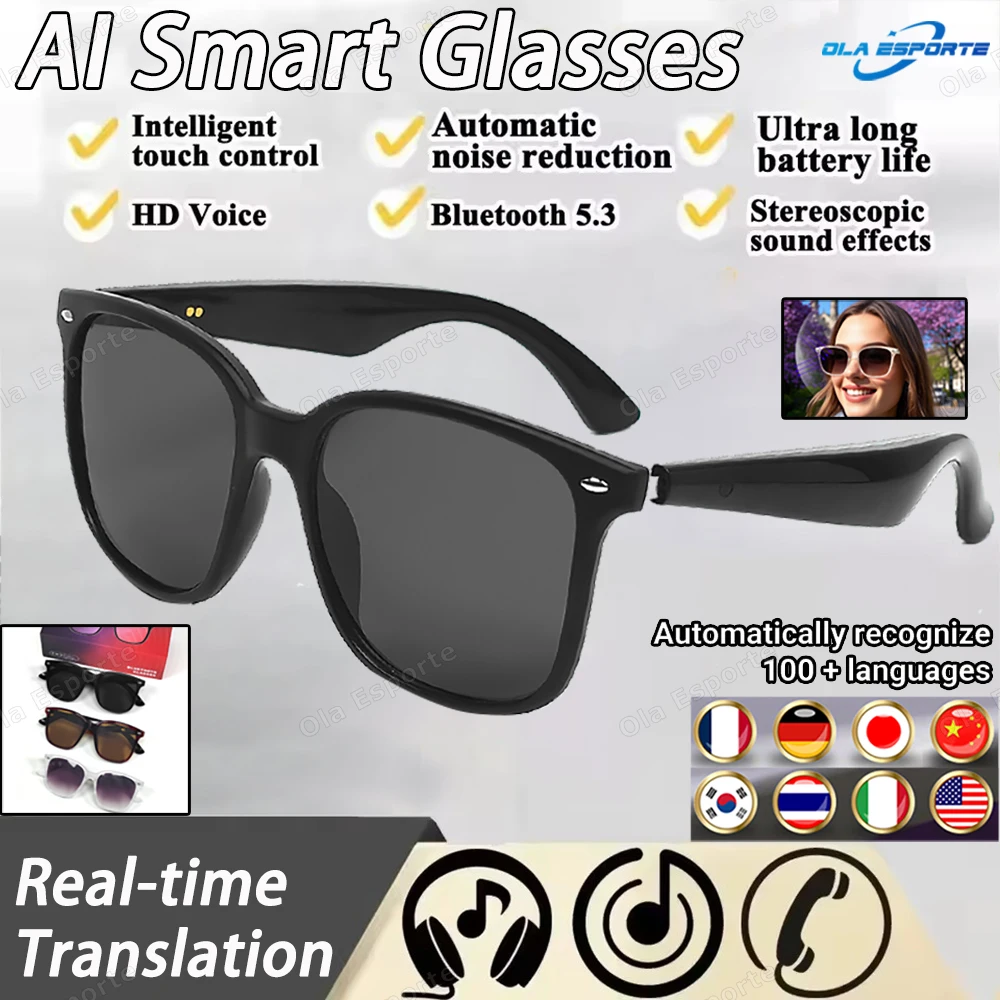 

Умные очки AI, интеллектуальный перевод в реальном времени, Bluetooth солнцезащитные очки, спортивные наушники для занятий спортом на открытом воздухе, музыкальные очки для мужчин и женщин