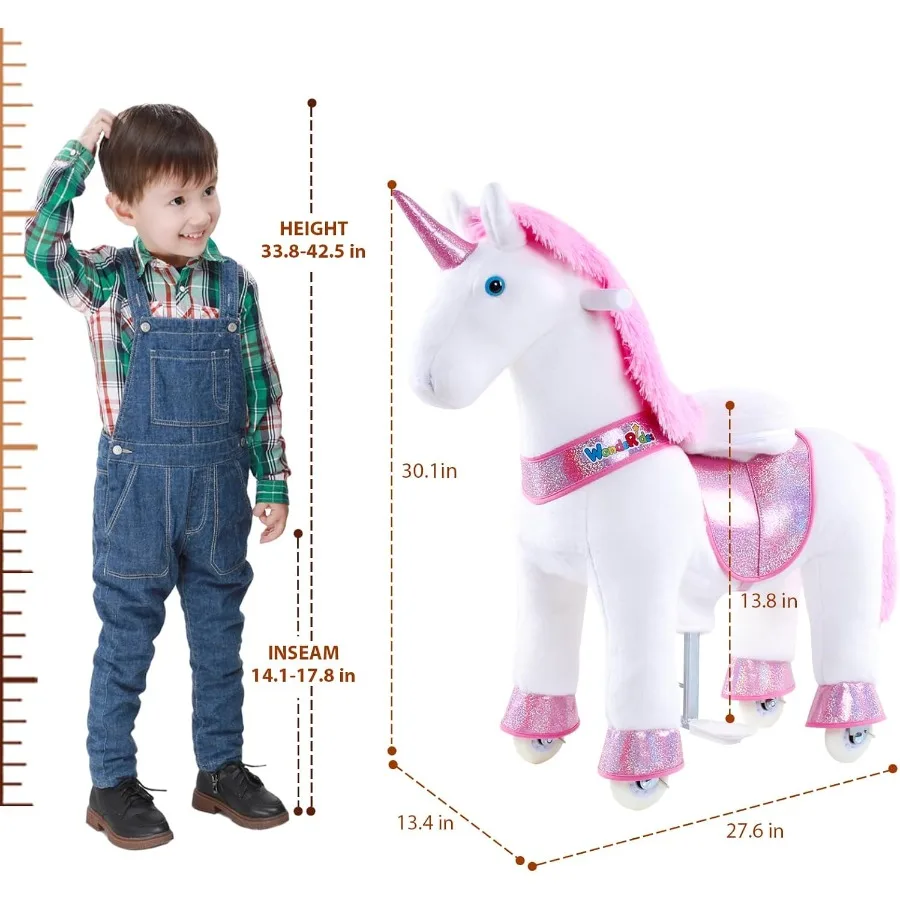 Ride on Unicorn Horse Pink Pony Cycle Toy, 30.1 pouces de hauteur en peluche Poney Unicorn Toy Rocking Mechanical Walking Animal avec