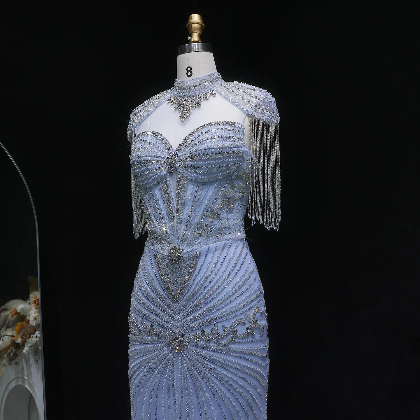 Sharon Said Arabisches Rosa Sweetheart Langes Meerjungfrauen-Abendkleid mit Cape-Quaste für Damen Hochzeitsfeier-Kleider SS190 Maßanfertigung – Detail 16