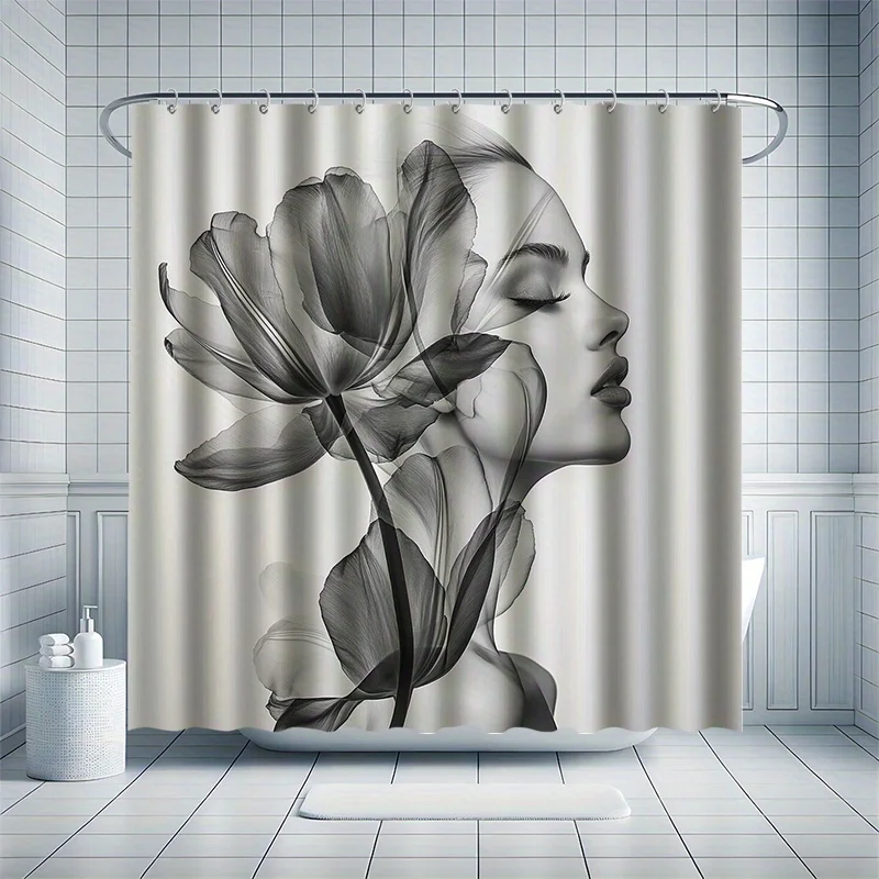 

Набор занавесок для душа с цветочным принтом и девочкой, красивое искусство, в комплект входит 12 крючков, водонепроницаемая полиэфирная ткань, современный домашний декор для ванной комнаты