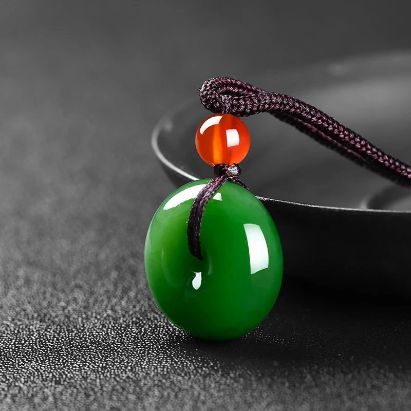 Natural Healing Bracelet Gem Green Canadian Nephrite Jades Stone Peace Buckle Pendants Strand Meditation Jewelry Necklace Unisex