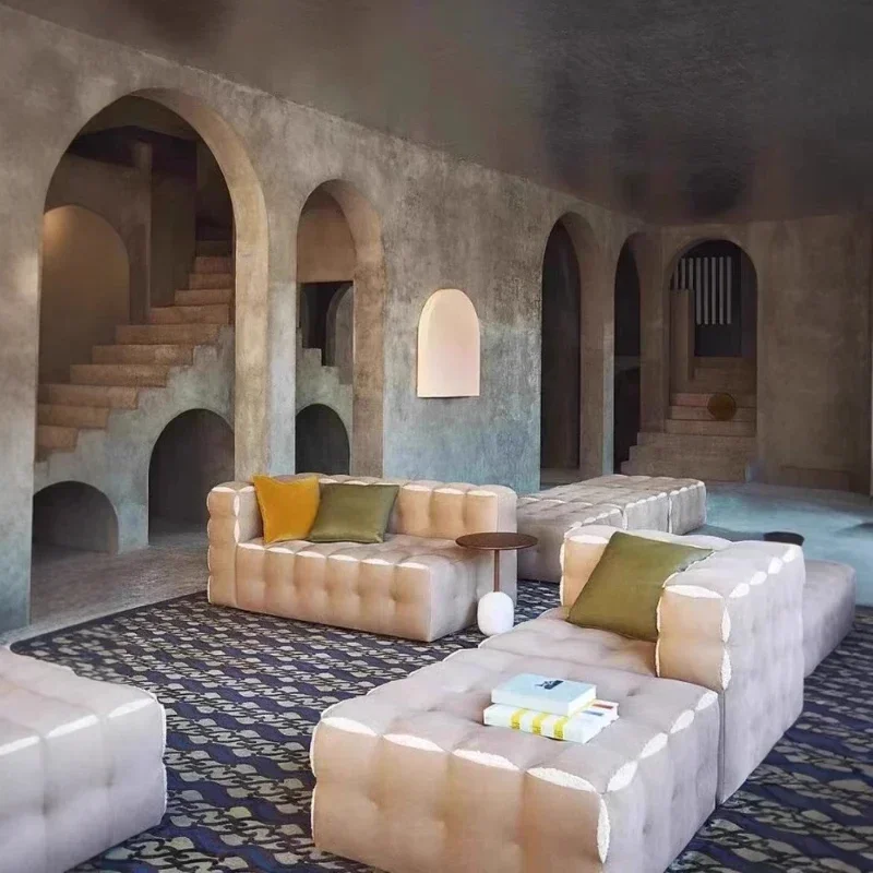 

Italian Minimalist Cream Living Room Sofas Module Leisure Combination Sofa Designer High Sense Muebles Entrance Hall Furniture