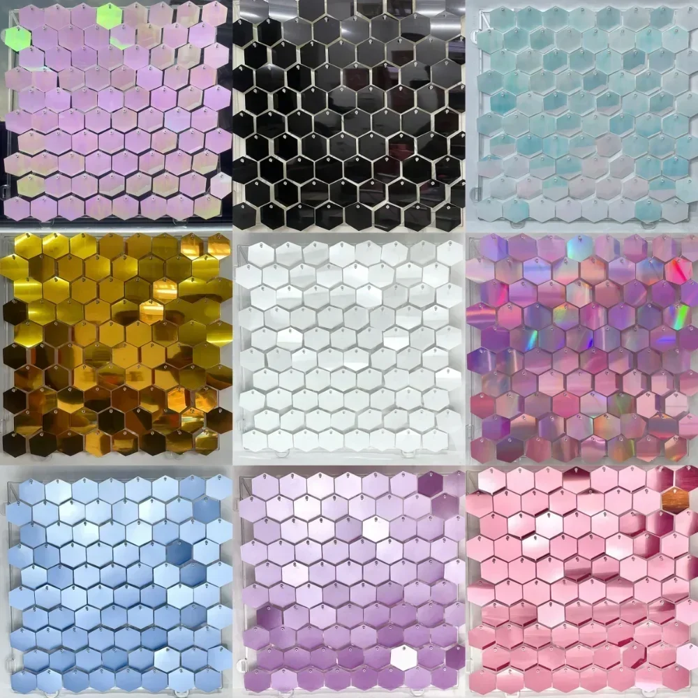 12/16/18 Stück sechseckige Pailletten-Hintergrundplatten für Hochzeit, Geburtstag, Party, Hintergrund, Wanddekoration, schimmernder Hintergrund, Vorhang, 30 x 30 cm – Detail 8