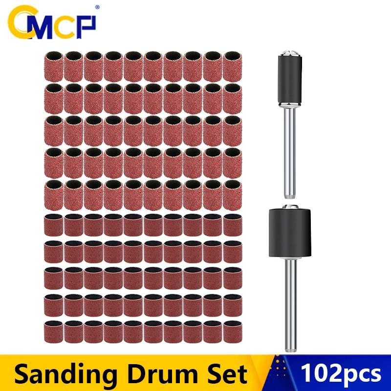 CMCP 102Pcs Sanding Drum Kit 80 Grit Sanding Band for Dremel Sleeves For Electric Mini Angle Grinder Sanding Mandrels