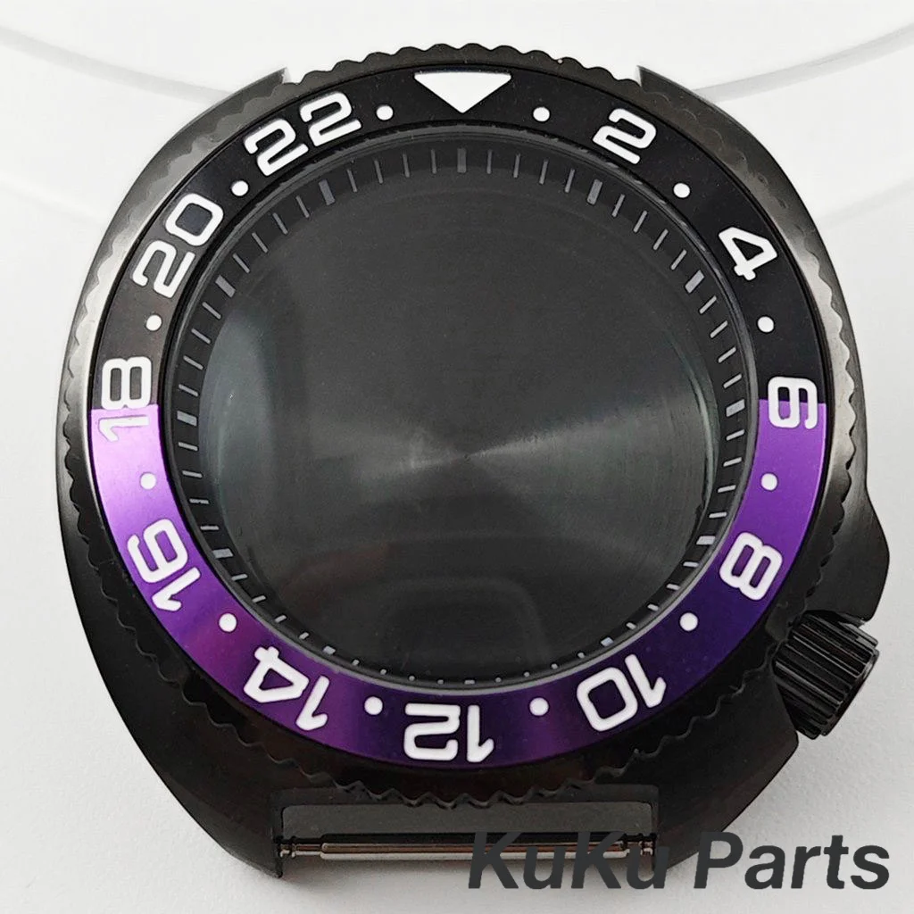 Superior Plating Black Turtle 44MM S Crown Case Sloping Bezel Turtle Abalone Captain Watch Case For NH34 NH35 NH36 NH38 Movement