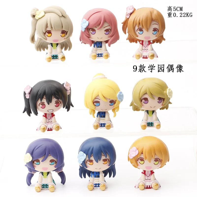 9 Stuks/1Set Q Versie Anime Figuur Liefde Live! School Idool Project Kotori Minami Honoka Kousaka Pvc Schattig Zit Figuur Speelgoed