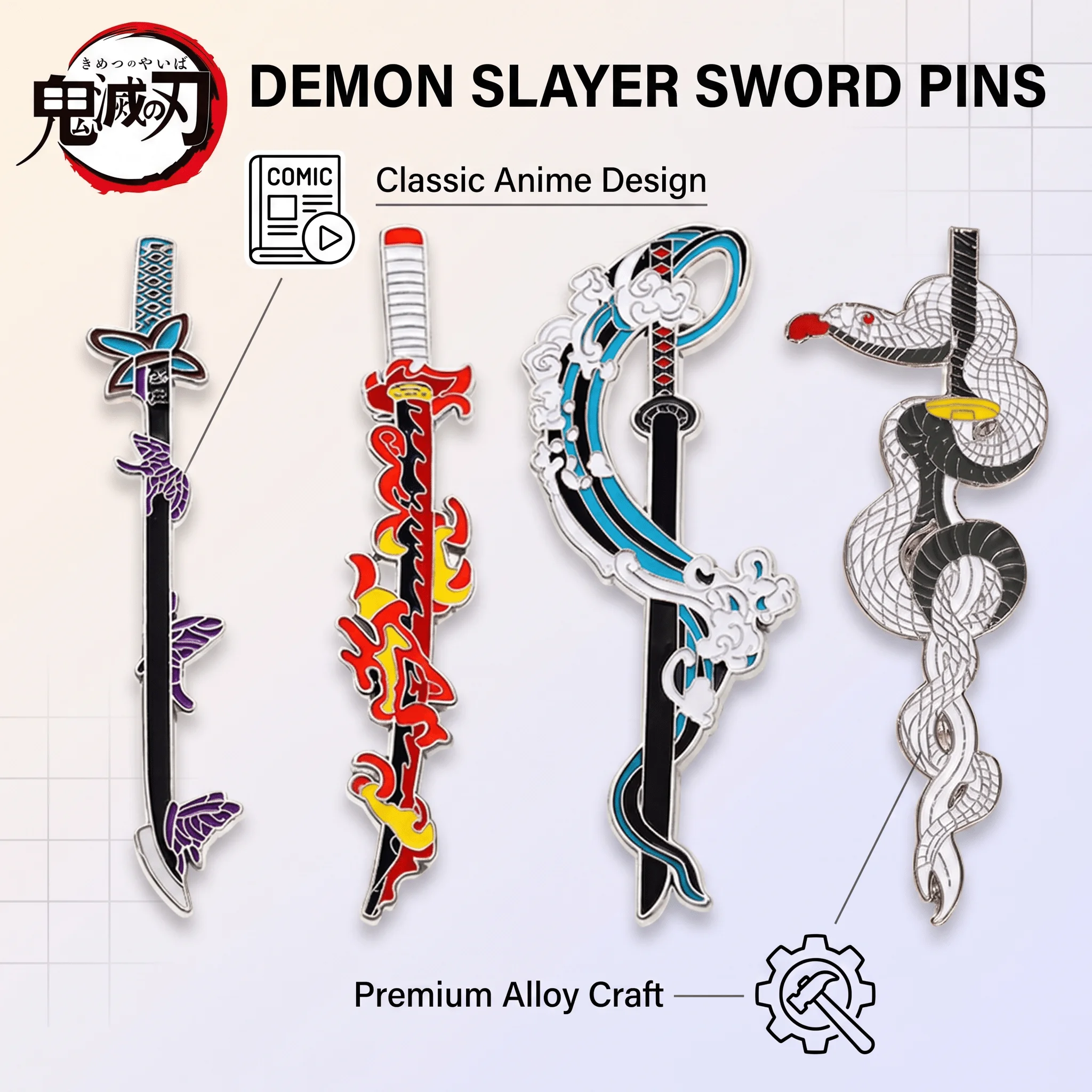 4Pcs/Set Anime Cartoon Samurai Sword Enamel Brooch Kamado Tanjirou Mini Metal Badge Lapel Pin Cosplay Jewelry Accessories Gifts view 5