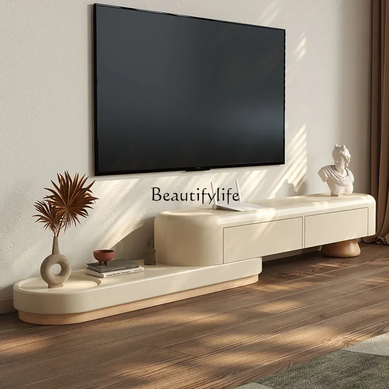 

03. Элитный французский журнальный столик из массива дерева с телескопическим тумбочкой для ТВ и напольным шкафом для хранения.