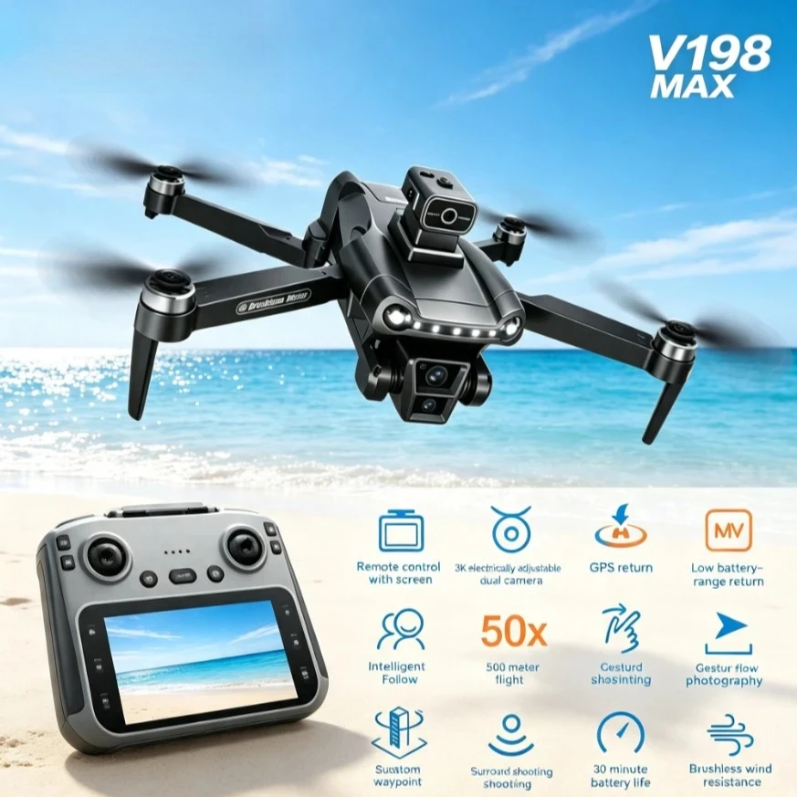 Original V198MAX Foldable GPS Drone 8K Camera 5G FPV Brushless Laser Obstacle Avoidance Optical Flow RC Quadcopter