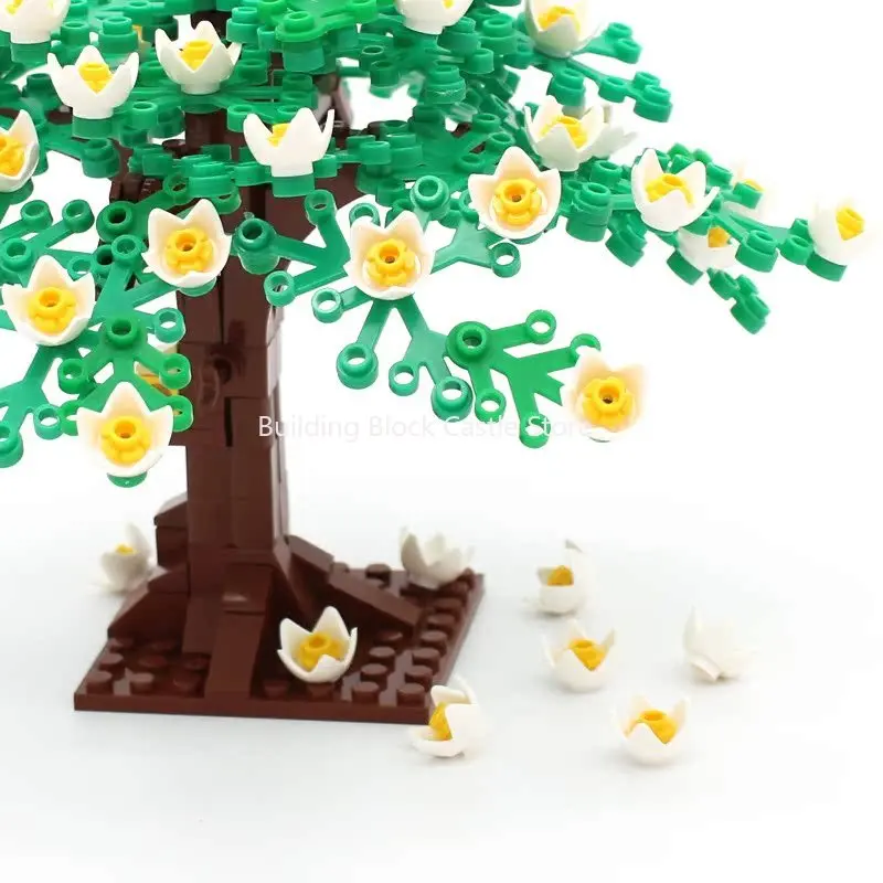 MOC Small Particle Building Blocks Plant Frangipani Begonia Flower Tree Assembly Toy Model Desktop Ornament Street Scene.