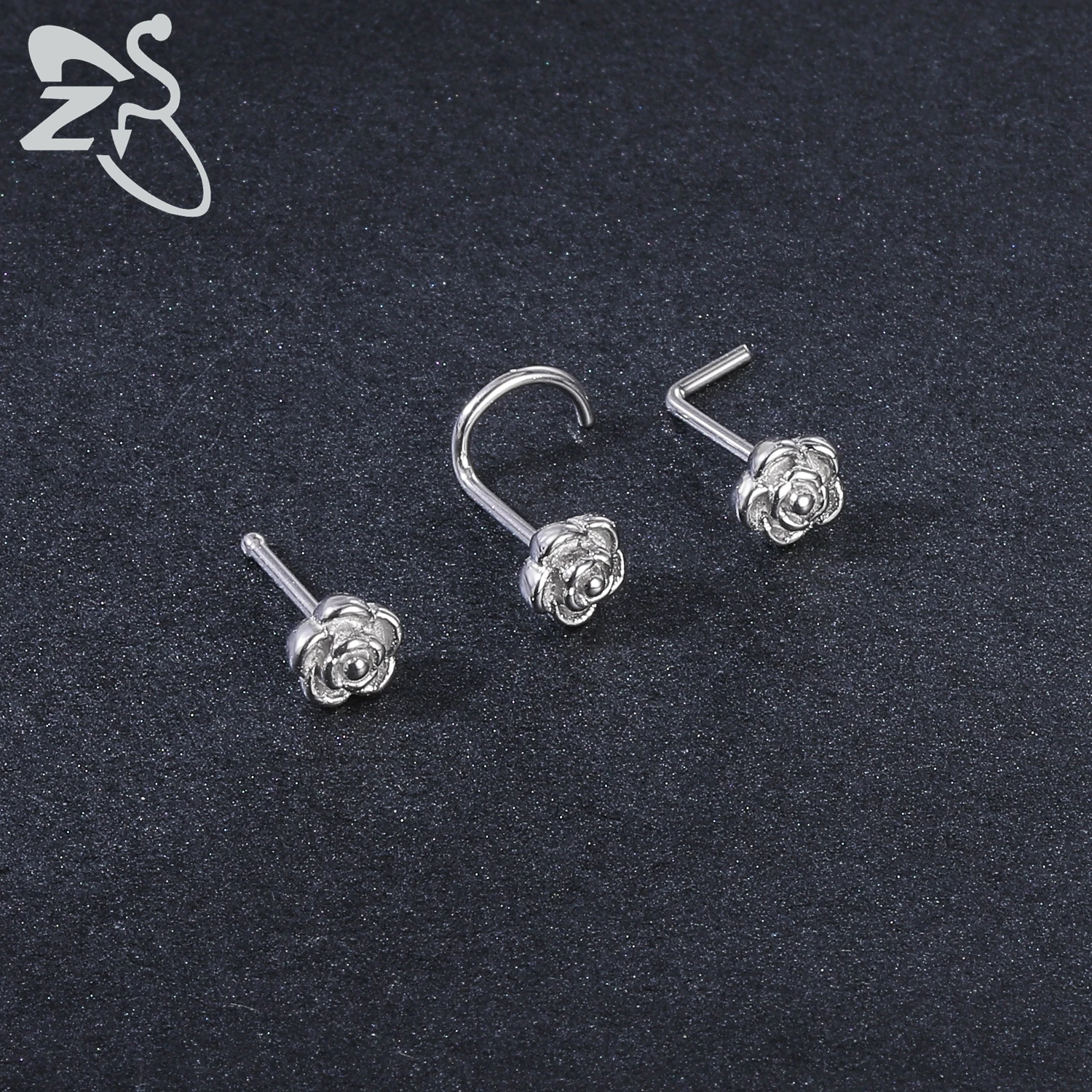ZS 1PC 20G Stainless Steel Nose Piercingt Star Heart Cross Rose CZ Crystal Nose Stud Screw S-Shaped Nostril Piercings  Jewelry