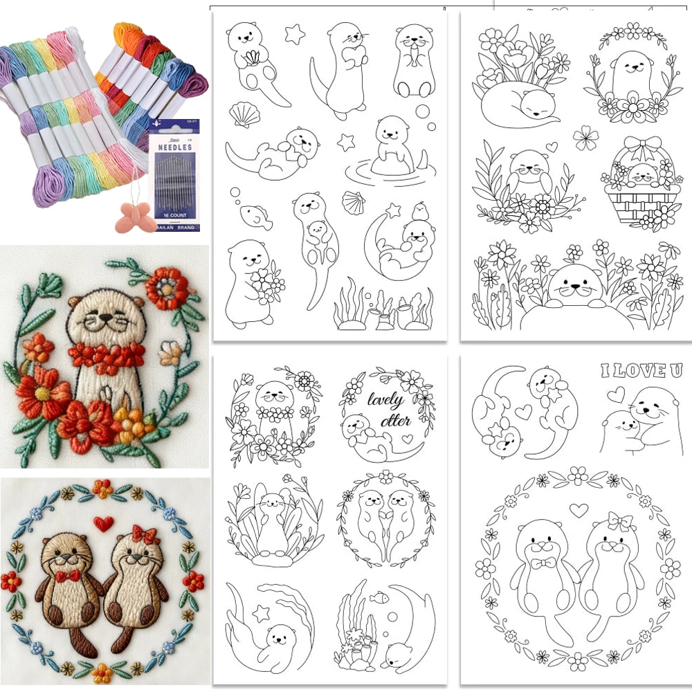 

4 шт. водорастворимые наклейки с вышивкой выдры, нетканые наклейки с животными, сделай сам, предварительно напечатанные, устойчивые к растворителям узоры