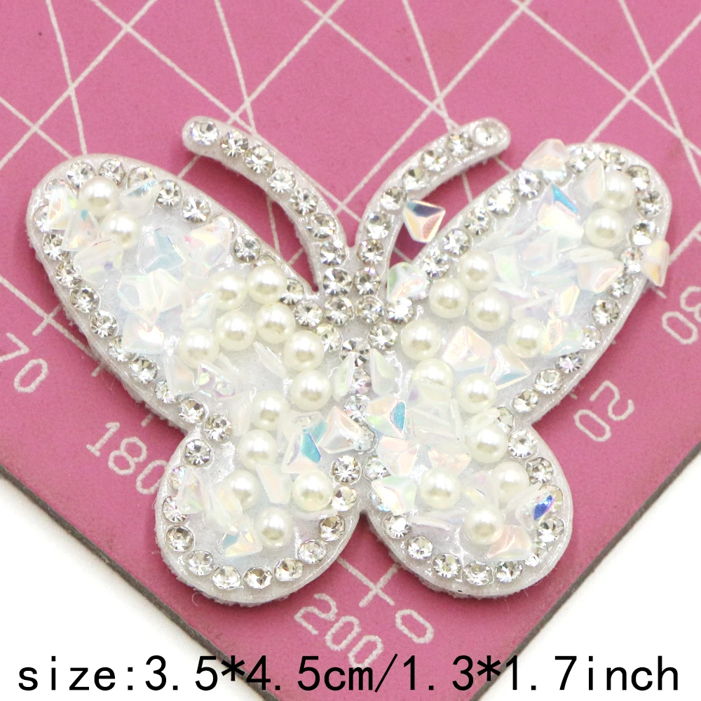 10 Teil/Beutel Schmetterling Perle Strass Aufnäher für Kleidung Schmetterling Weiße Perle Bling Strass Applikation Reparatur Patch – Detail 6