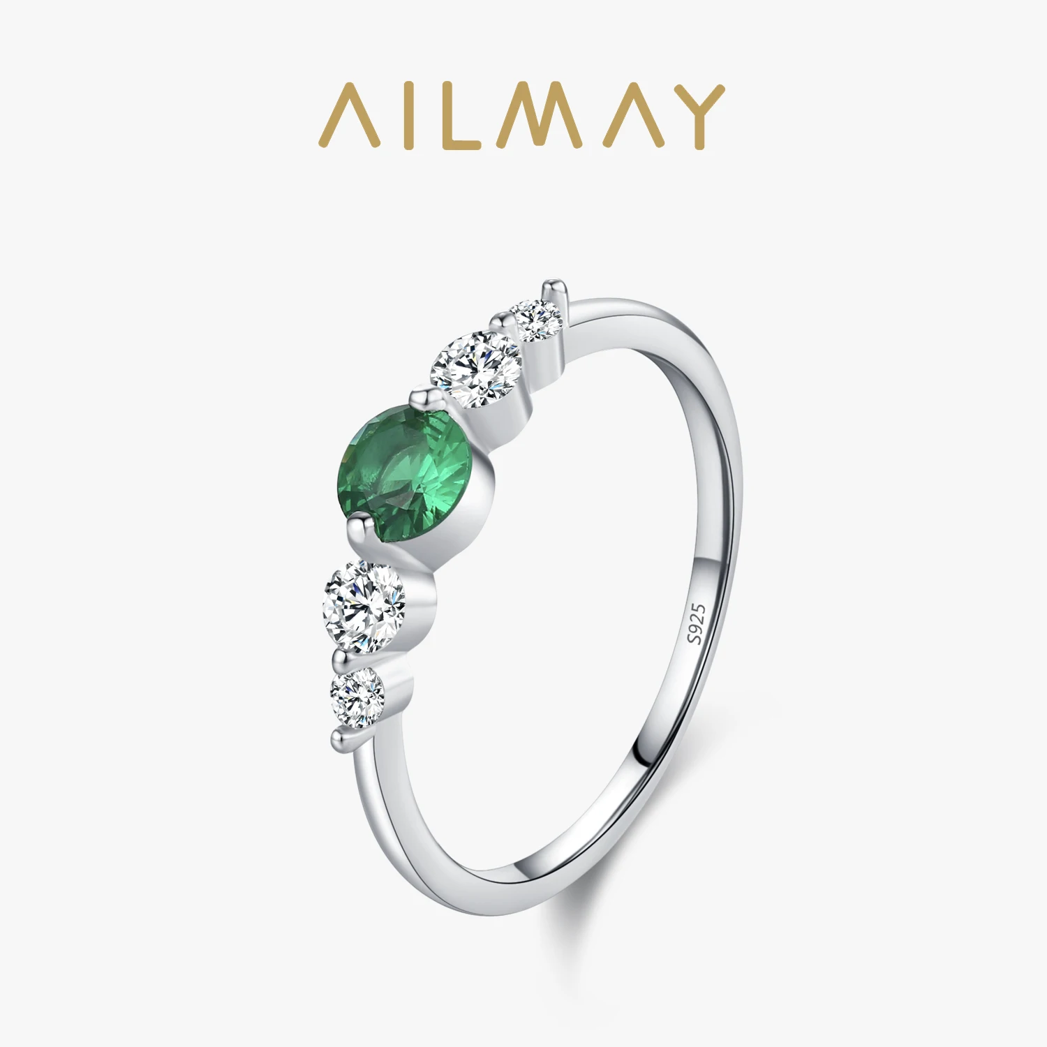 

Ailmay Vintage 925 Sterling Silver Green Zircon Round Rings For Women Bride Engagement Band Party Jewelry