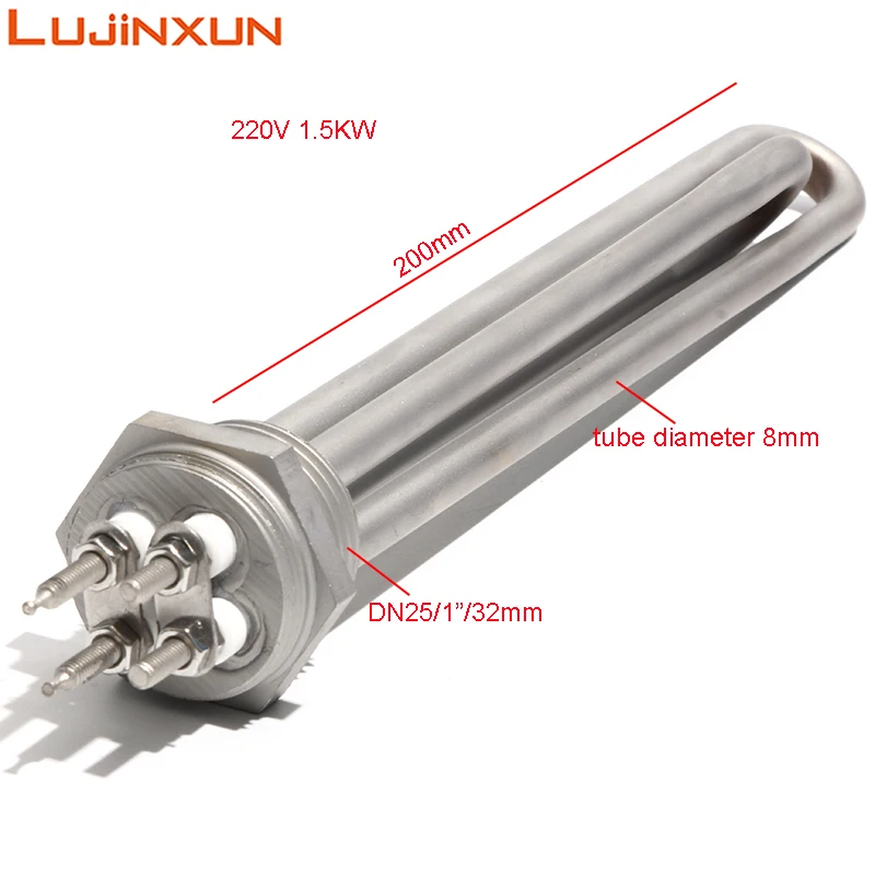 Lujinxun 220V DN25/1inch Heating Element  1.5KW Tubular Heaters All 304 Stainless Steel 200mm Length For Solar Water Heater