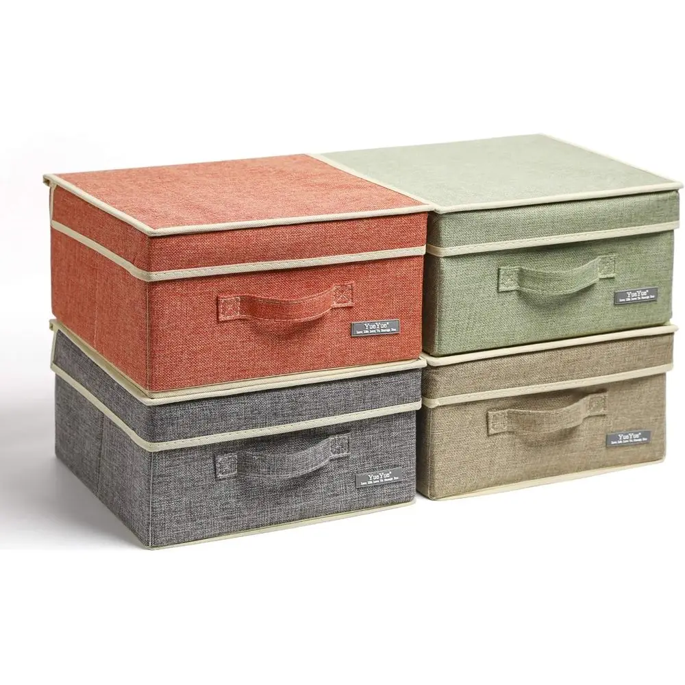 

Набор из 4 тканевых коробок для хранения с крышками, складные льняные коробки для хранения, 4 цвета, 12,4 x 12 x 6,7 дюймов