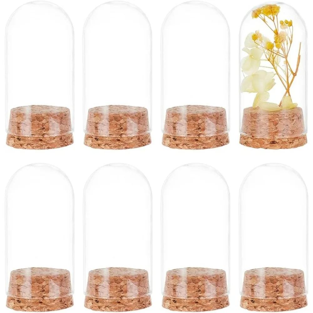 8Pcs Glass Dome Cover with Cork Base 1.5x3.1 Inch Column Glass Dome Display Clear Glass Dome Eternal Flowe Display Case