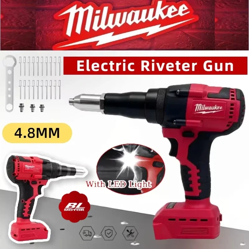 Milwaukee 4.8MM Cordless Electric Riveter Gun Brushless Rivet Riveting Tool With LED Light For  18V 