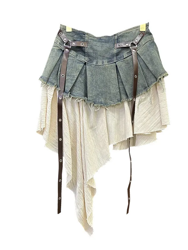 

Ретро джинсовая юбка в стиле пэчворк с высокой талией, повседневная, приталенная, осенняя коллекция, от китайского производителя