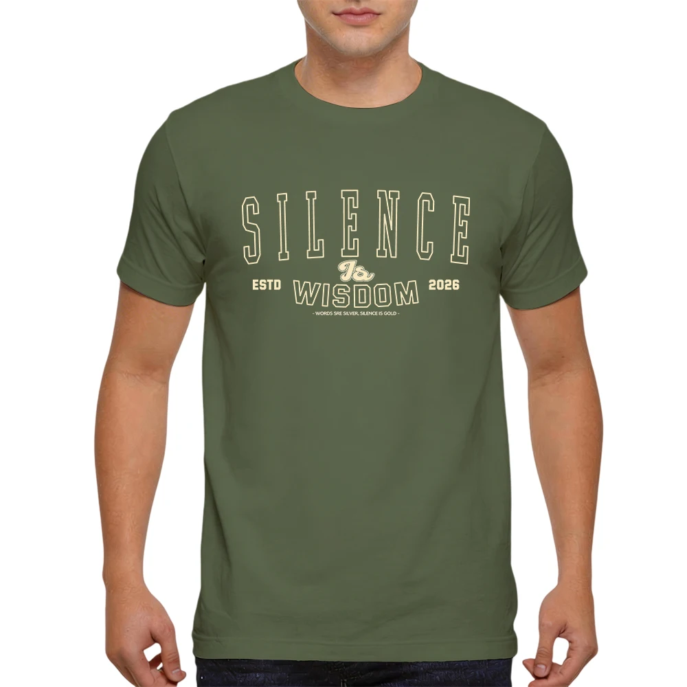 Mens 100% Cotton T Shirt Silence Is Wisdom Estd 2026 Philosophy College Letter Print Breathable Short Sleeve Summer Tees